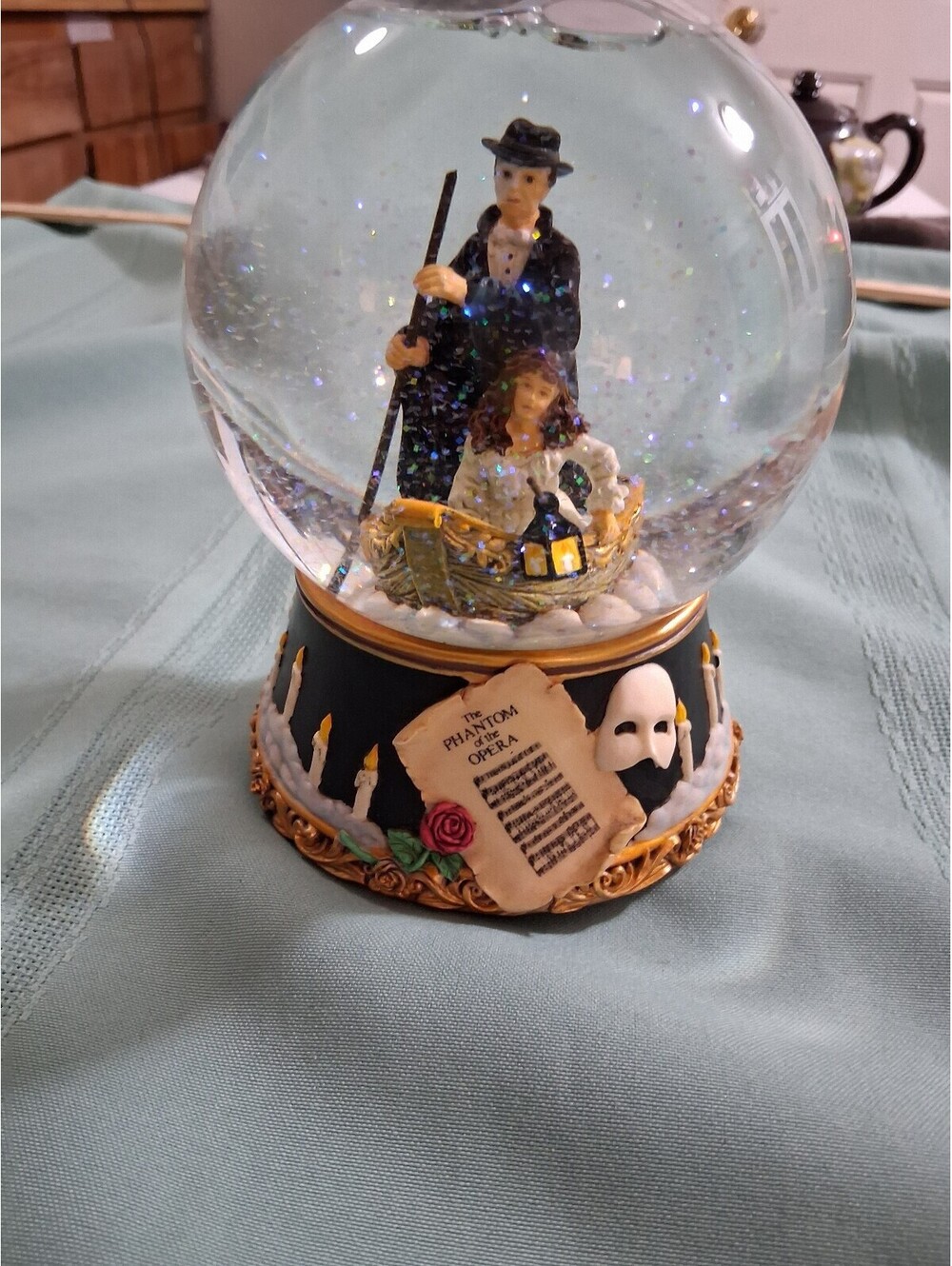 The Phantom of the Opera Musical Snow Globe with Glitter and Candle Design Base